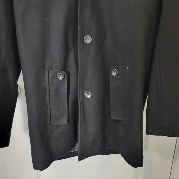 Black Rivet Men’s Hooded Wool Jacket Lined Button Zip Black M Great Condition - Picture 2 of 9